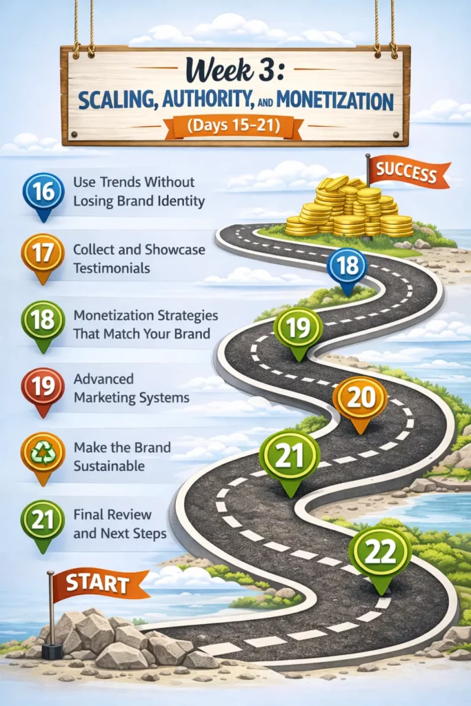 How to Build a Brand in 21 Days - Week 3 Scaling Authority & Monetization Days 15 to 21 Days - RDA